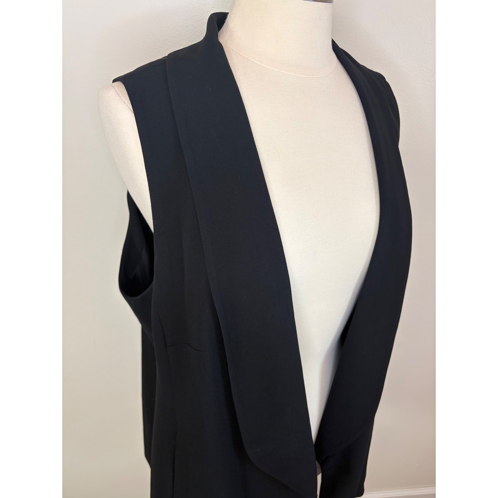 Eileen Fisher Woman Black 100% Silk Open Front Shawl Collar Vest 1X Longline - Picture 2 of 8